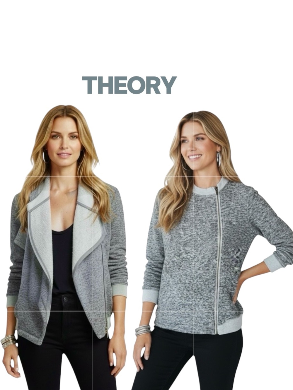 Theory Sweatshirt Asymmetric Side Zip Heather Gray Jacket Sz M